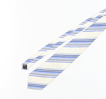 Jeff Banks Men's Blue Ivory Striped Silk Tie