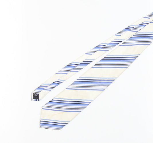 Jeff Banks Men's Blue Ivory Striped Silk Tie