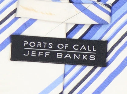 Jeff Banks Men's Blue Ivory Striped Silk Tie
