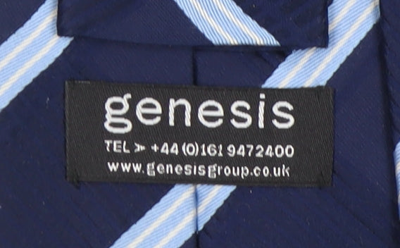 Genesis Men's Blue Silk Designer Striped Tie, One Size