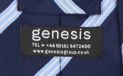 Genesis Men's Blue Silk Designer Striped Tie, One Size