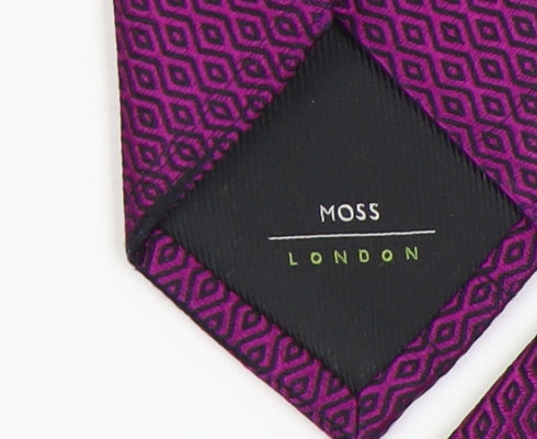 Moss London Men's Purple Silk Slim Tie Geometric
