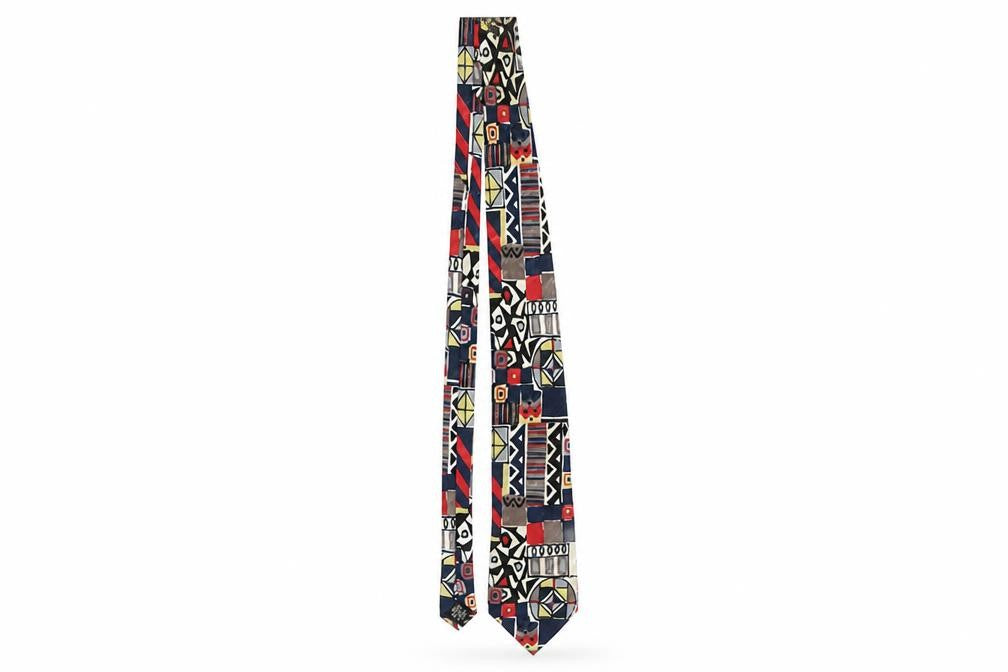 Mens José Piscador Multicoloured Geometric 100% Silk Slim Tie
