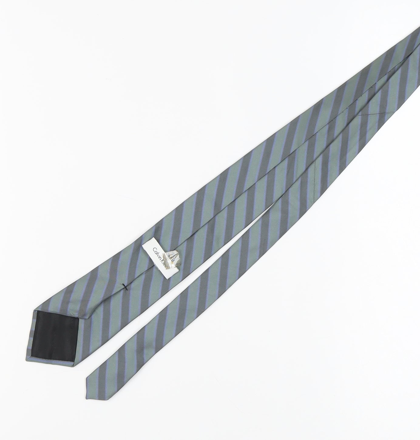 Mens Calvin Klein Grey Striped 100% Silk  Tie