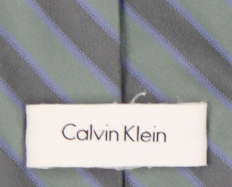 Mens Calvin Klein Grey Striped 100% Silk  Tie