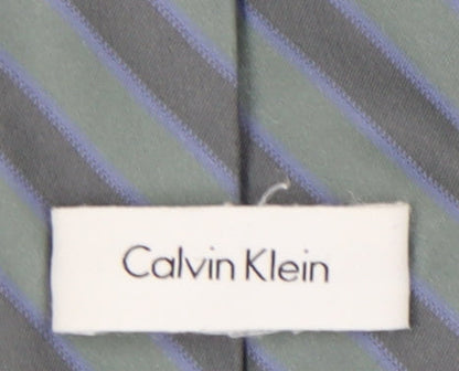Mens Calvin Klein Grey Striped 100% Silk  Tie