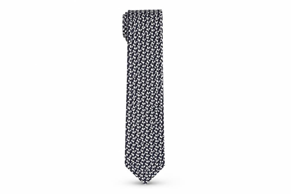 Mens Marks and Spencer Navy Houndstooth 100% Silk Slim Tie