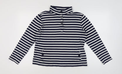 Cotton Traders Women's Navy Striped Henley Sweatshirt M