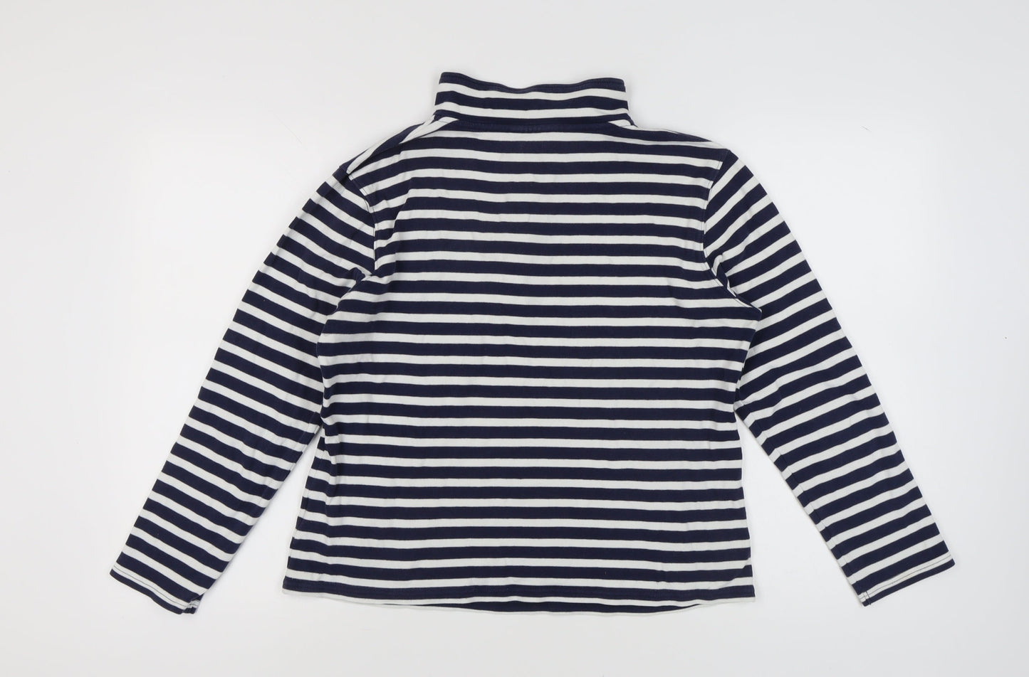 Cotton Traders Women's Navy Striped Henley Sweatshirt M