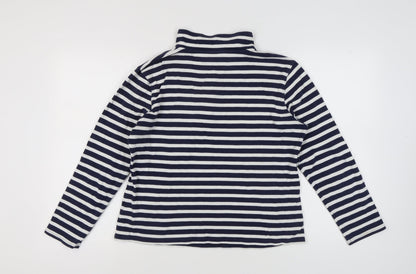 Cotton Traders Women's Navy Striped Henley Sweatshirt M