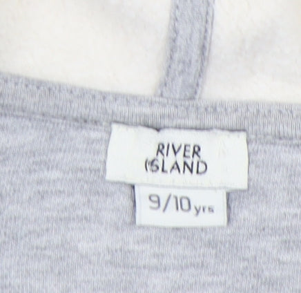 River Island Girls Grey Beige Full Zip Hoodie 9-10 Years
