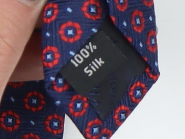 Savile Row Men's Blue Silk Geometric Designer Tie