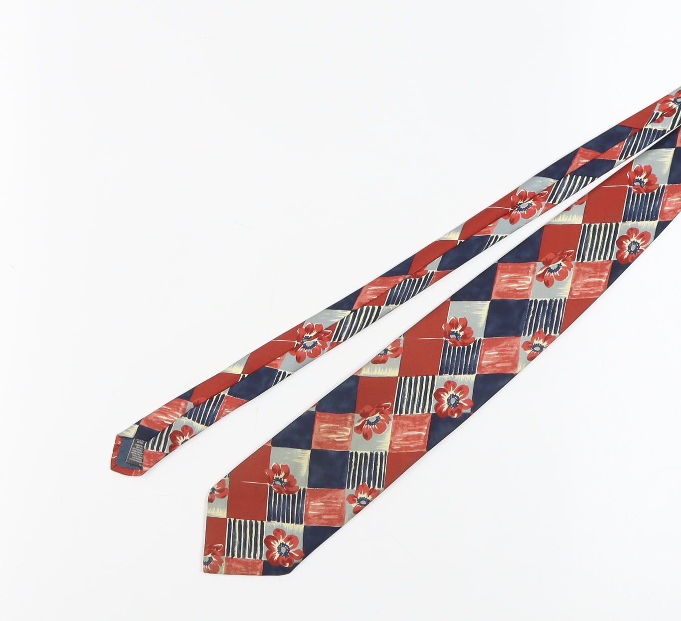 Marks and Spencer Men's Silk Tie Plaid Floral Red Blue