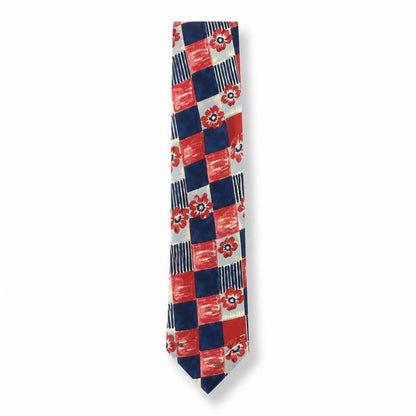Marks & Spencer Men's Silk Tie Plaid Floral Red Blue