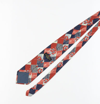 Marks and Spencer Men's Silk Tie Plaid Floral Red Blue