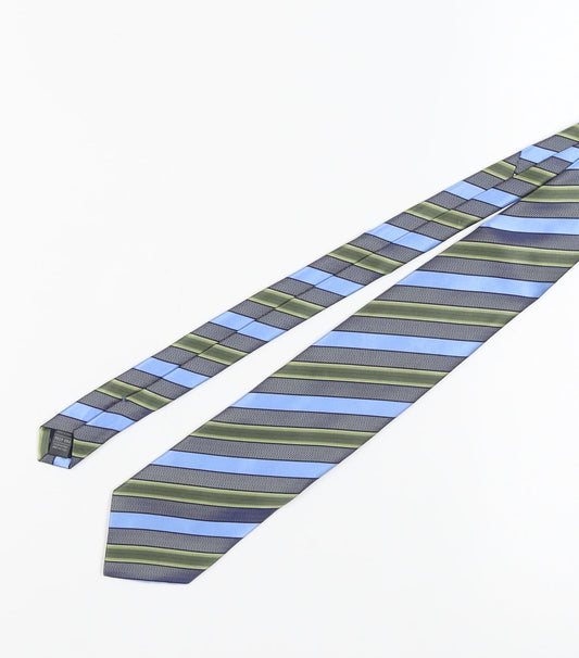 Marks and Spencer Men's Blue Green Striped Silk Tie