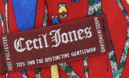 Cecil Jones Men's Red Geometric Slim Tie One Size