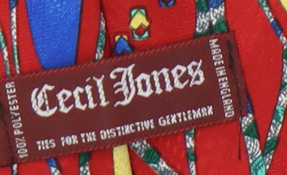 Cecil Jones Men's Red Geometric Slim Tie One Size