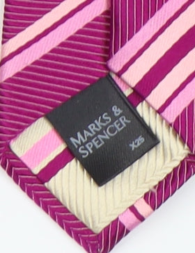 Marks & Spencer Men's Pink Striped Silk Tie