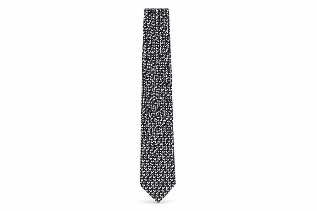 Mens Marks and Spencer Black Houndstooth 100% Slim Tie