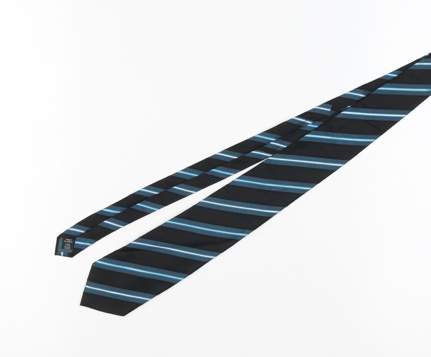 Thomas Nash Men's Black Blue Striped Silk Tie