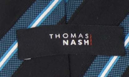 Thomas Nash Men's Black Blue Striped Silk Tie