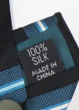 Thomas Nash Men's Black Blue Striped Silk Tie