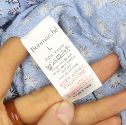 Bonmarché Women's Blue Floral Tunic Blouse - Size L