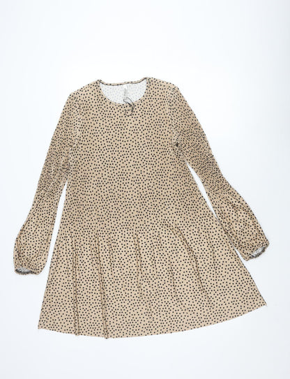 Stradivarius Women's Beige Polka Dot Long Sleeve Dress S