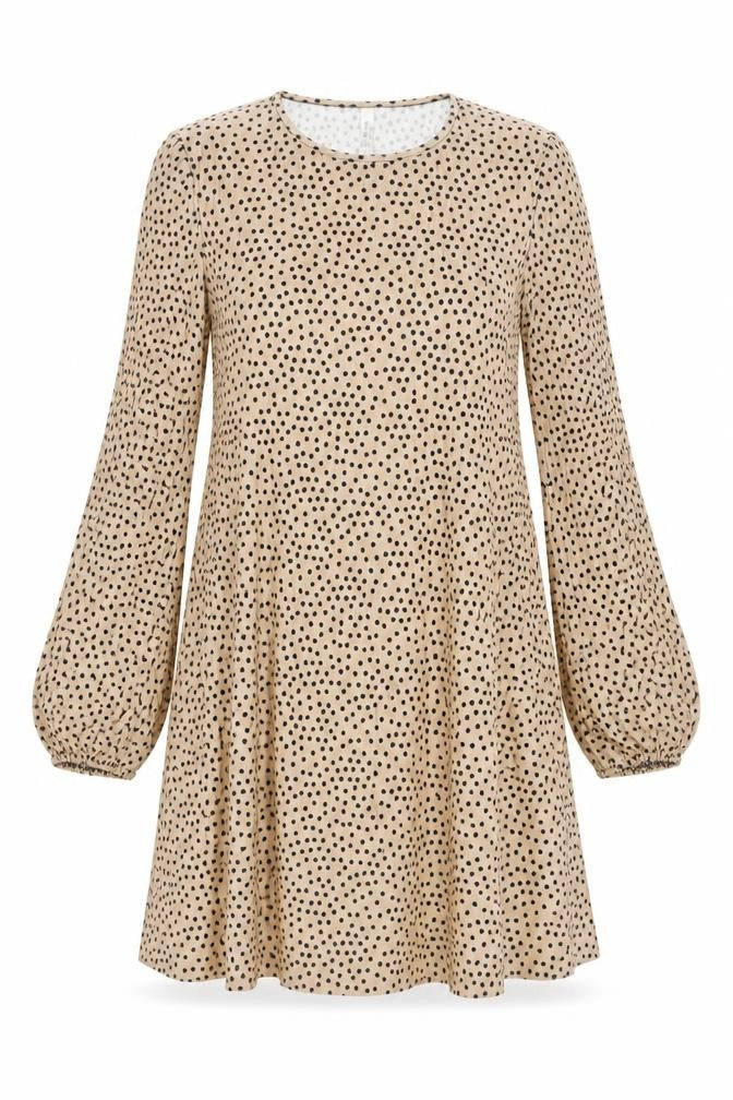 Stradivarius Women's Beige Polka Dot Long Sleeve Dress S