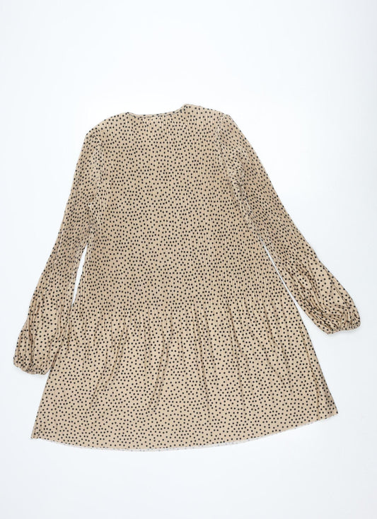 Stradivarius Women's Beige Polka Dot Long Sleeve Dress S