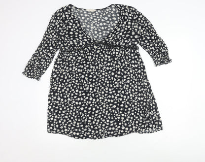 Beyond Words Women's Black Floral A-Line Dress, Size S