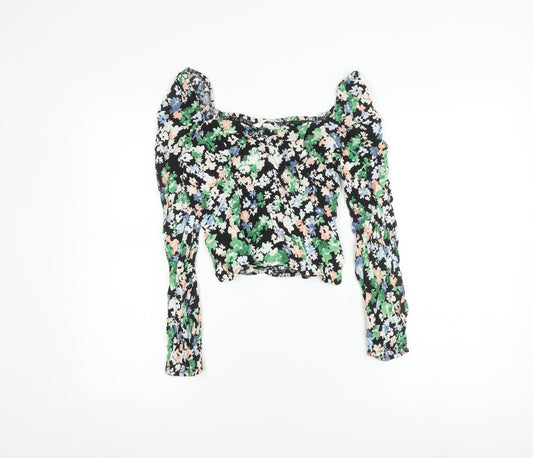 Womens UK Size 10 H&M Multicoloured Cropped Blouse