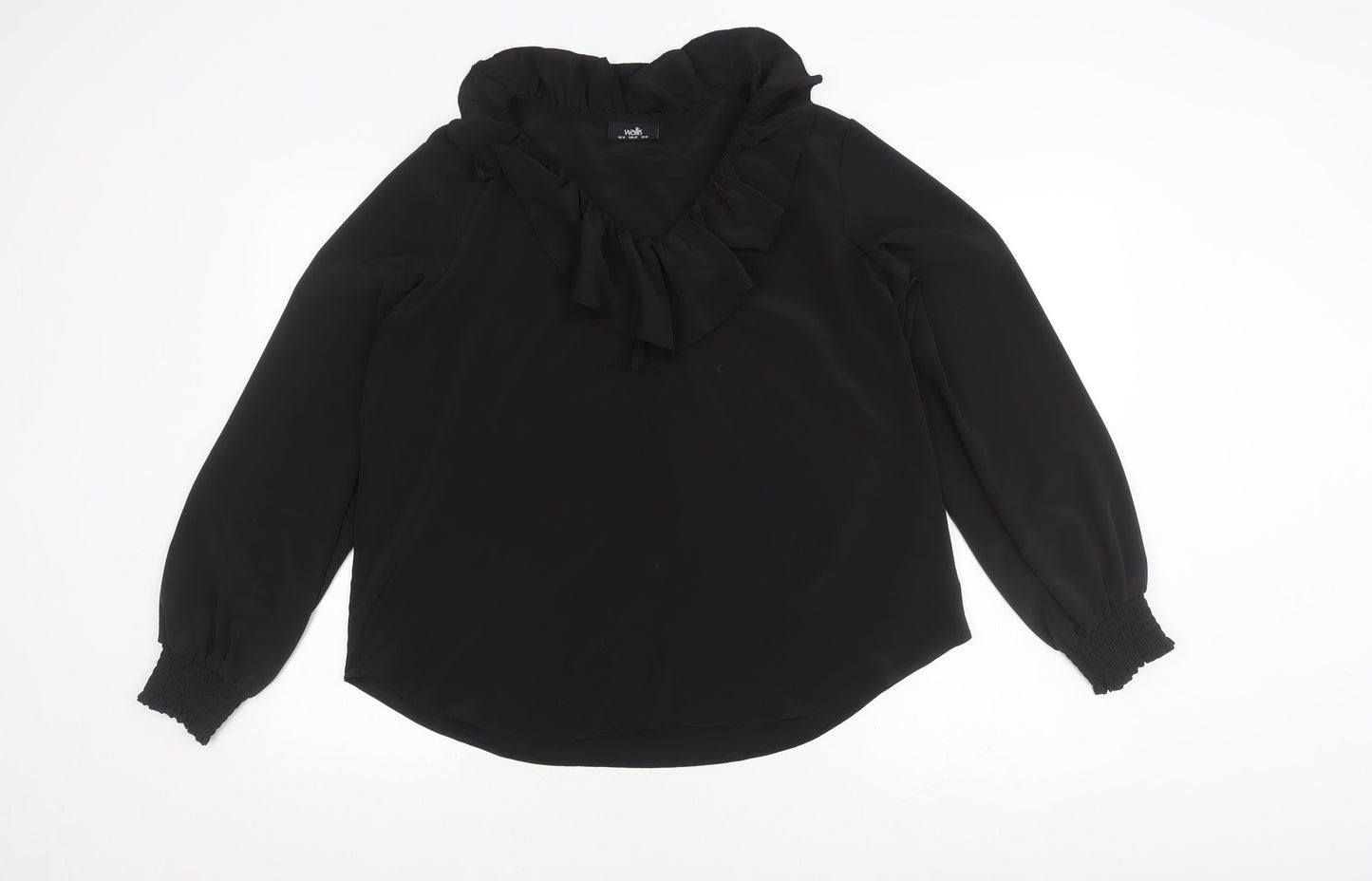 Womens UK Size 14 Wallis Black Ruffle Blouse