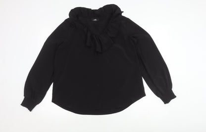 Womens UK Size 14 Wallis Black Ruffle Blouse