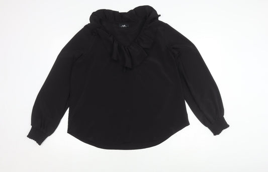 Womens UK Size 14 Wallis Black Ruffle Blouse
