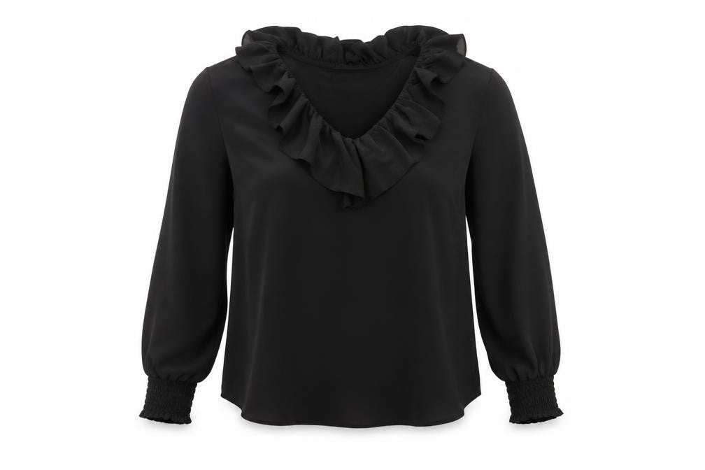 Womens UK Size 14 Wallis Black Ruffle Blouse