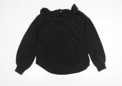Womens UK Size 14 Wallis Black Ruffle Blouse