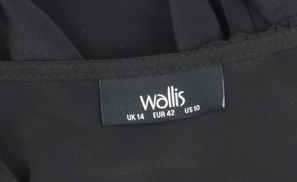 Womens UK Size 14 Wallis Black Ruffle Blouse