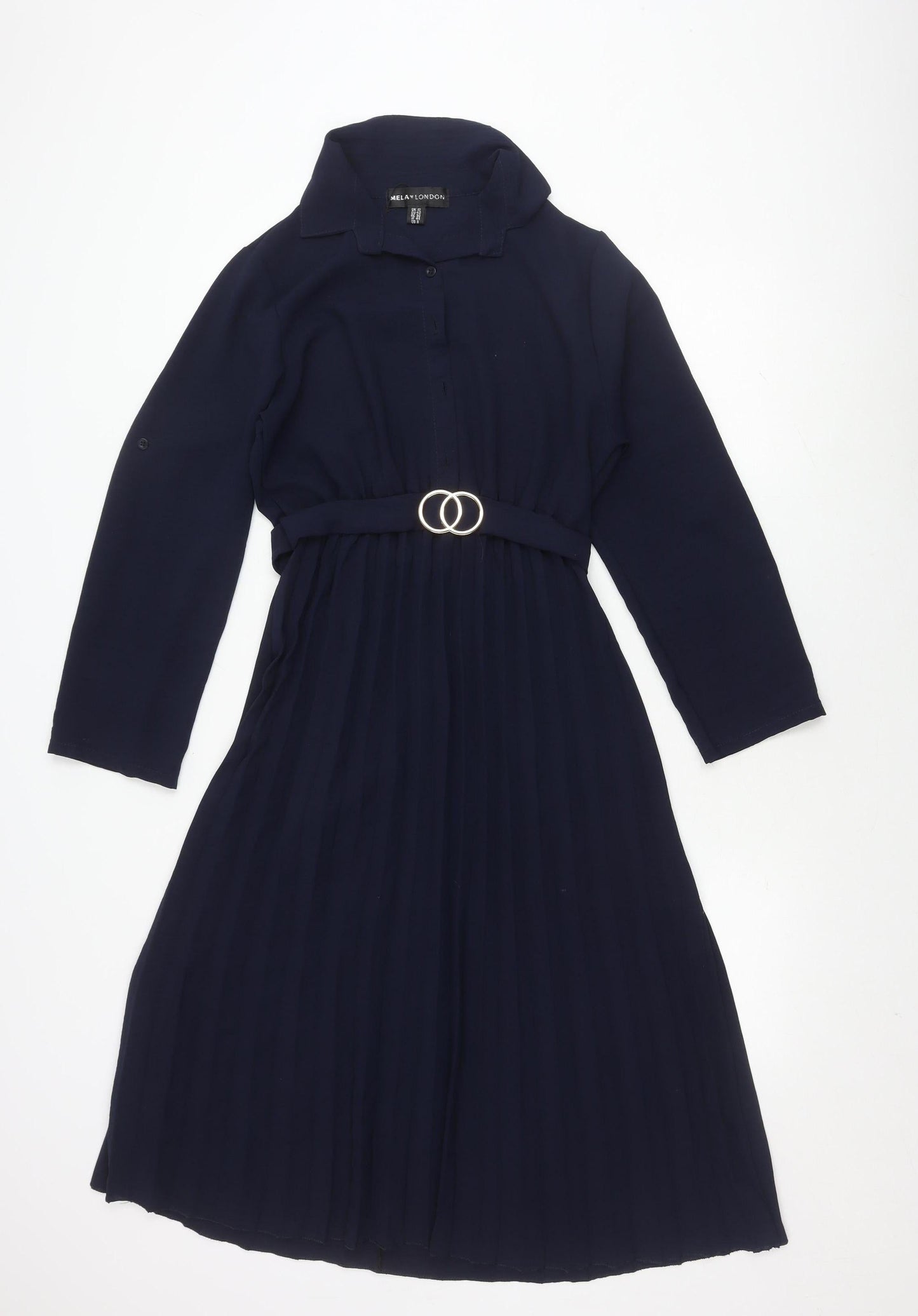 Mela London Women's Blue Belted Collared Dress