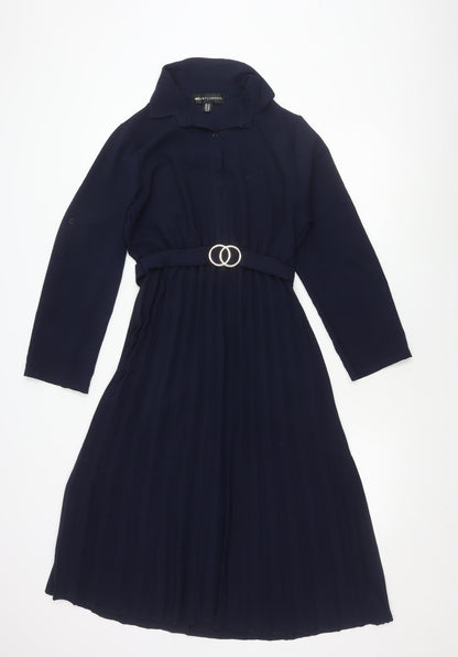Mela London Women's Blue Belted Collared Dress