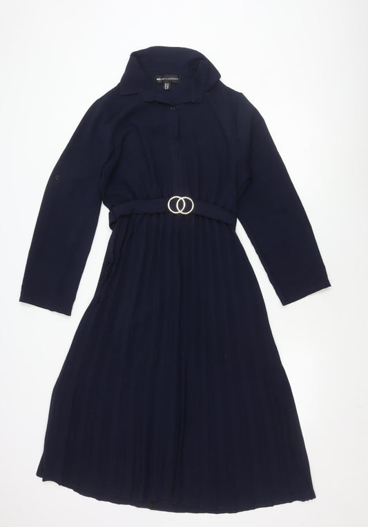 Mela London Women's Blue Belted Collared Dress