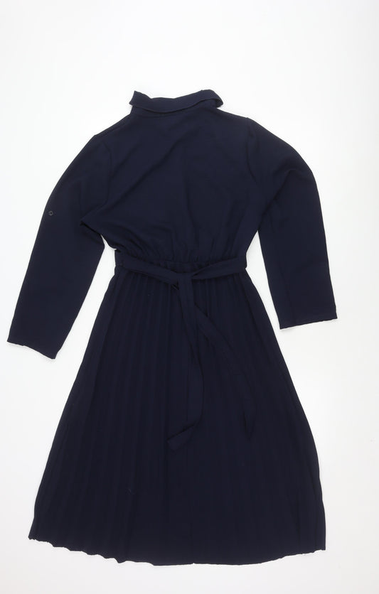 Mela London Women's Blue Belted Collared Dress