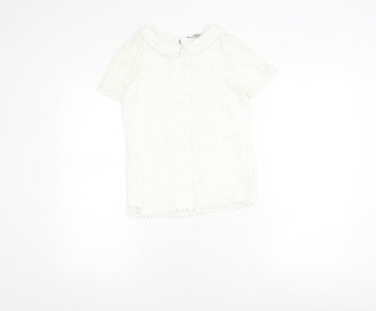 Oasis Women's White Lace Blouse XS Cotton Blend