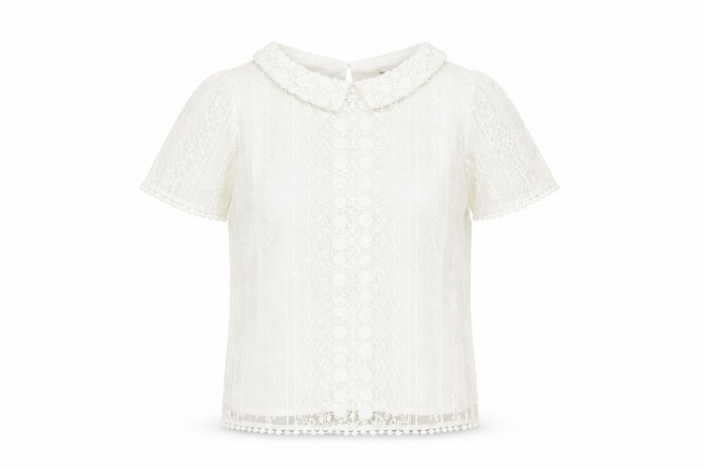 Oasis Women's White Lace Blouse XS Cotton Blend