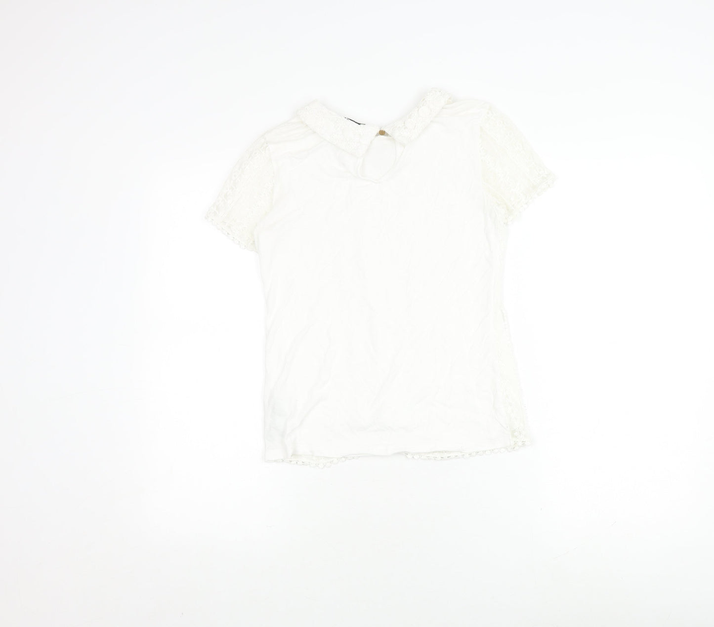 Oasis Women's White Lace Blouse XS Cotton Blend