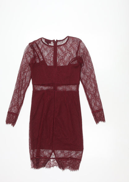 Topshop Women's Red Lace Bodycon Dress Size 6