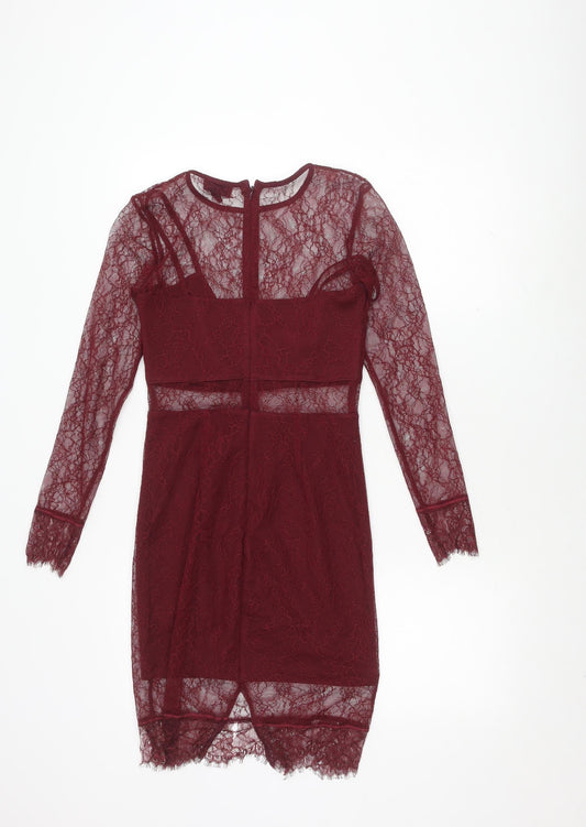 Topshop Women's Red Lace Bodycon Dress Size 6