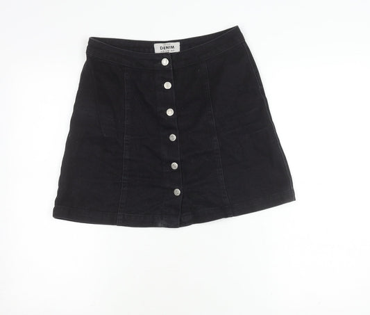 New Look Women's Black A-Line Denim Skirt, Size 10