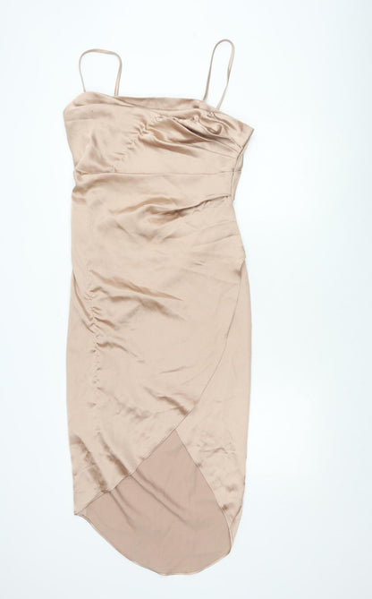 ASOS Women Beige Slip Dress Size 12 Midi